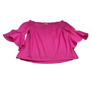 Gibson Latimer Women’s Top 2X Pink Fuchsia On Off Shoulder Bell Sleeve 1068